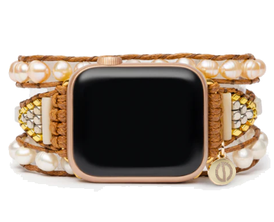 Bracelet Apple Watch Gracieux Perles d'Eau Douce - Clef Dorée