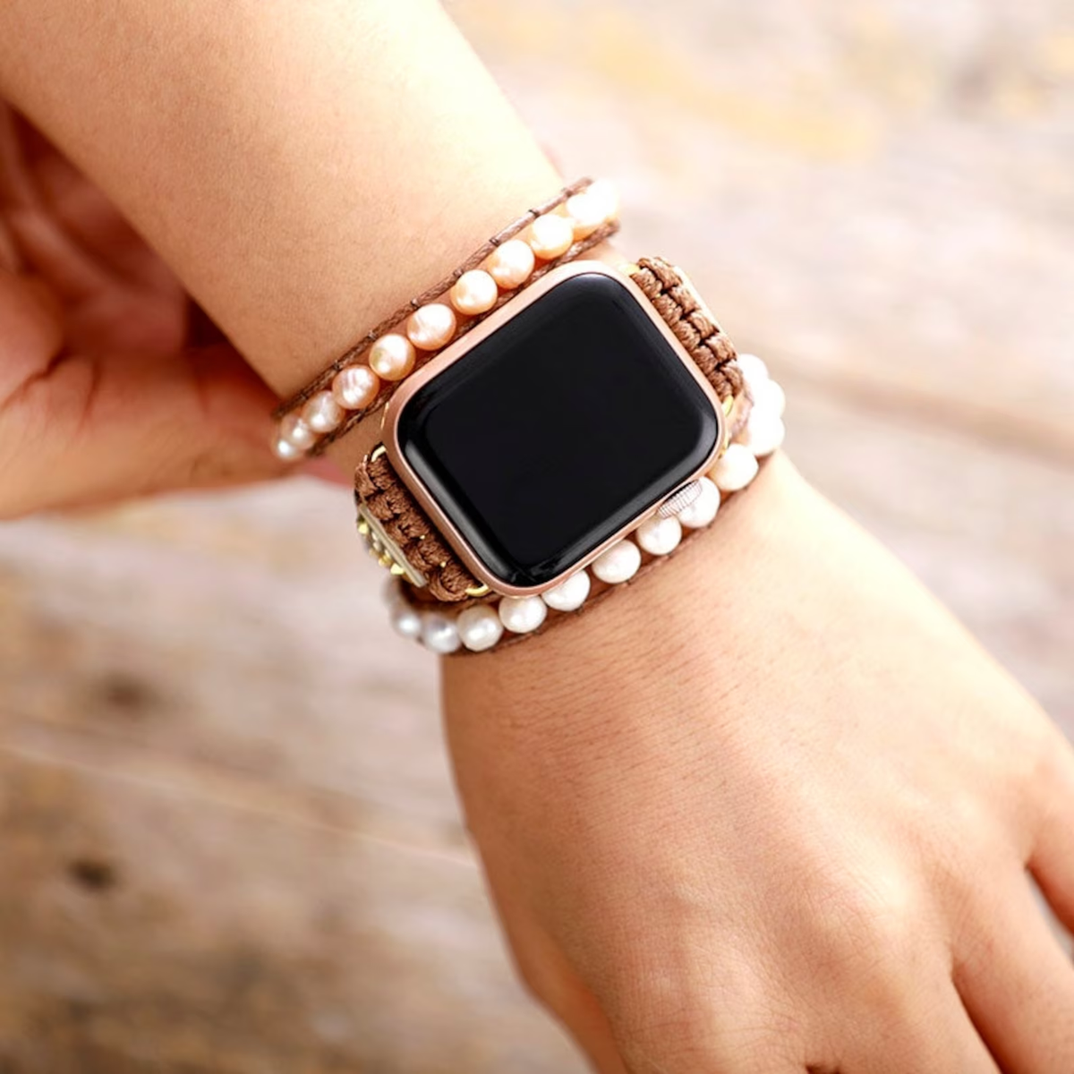 Bracelet Apple Watch Gracieux &quot;Perles d&#39;Eau Douce&quot;
