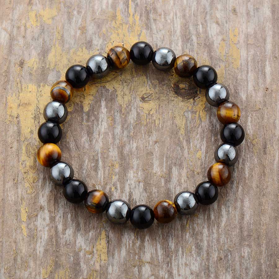 Energy Bracelet in Hematite, Agate and Tiger Eye For Strength, Confidence and Protection