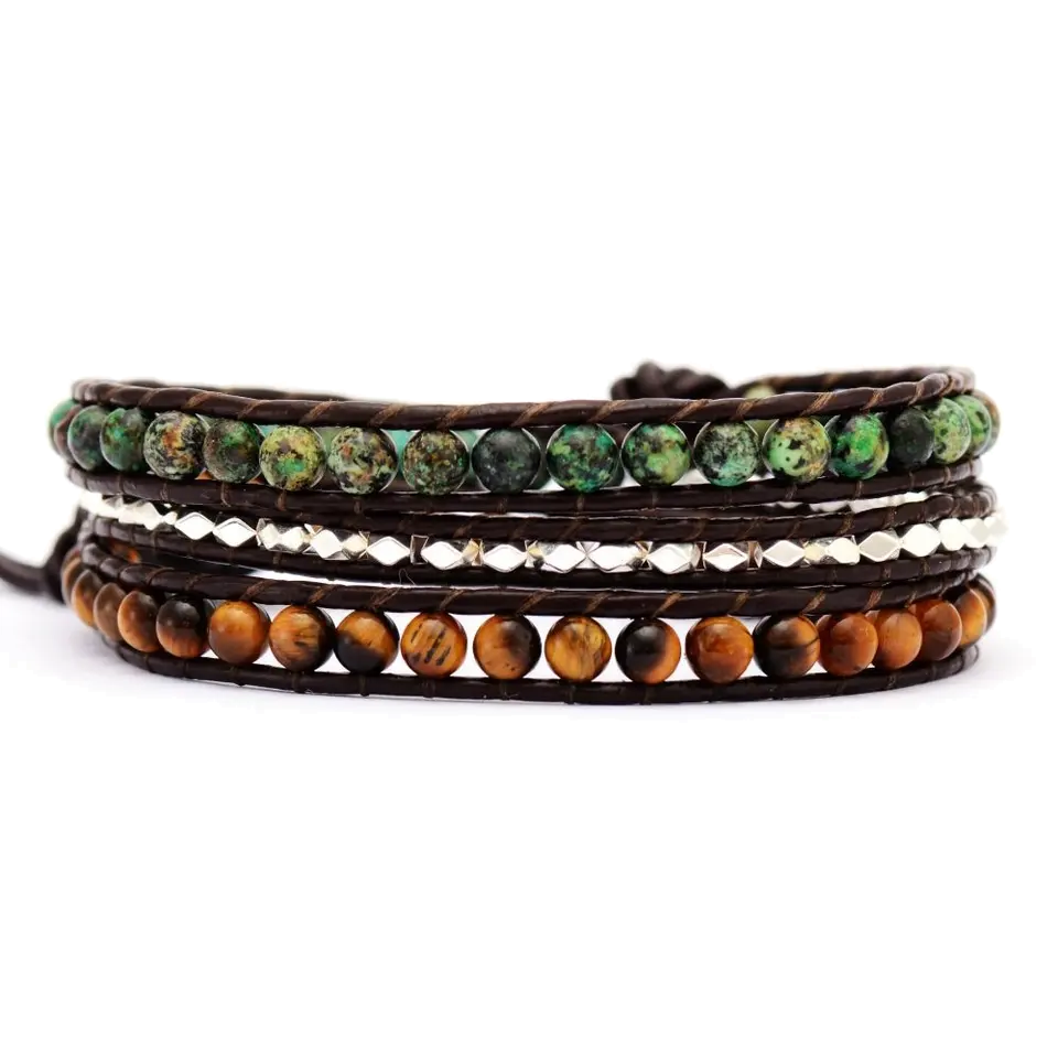Men&#39;s Bracelet in Tiger Eye and African Turquoise