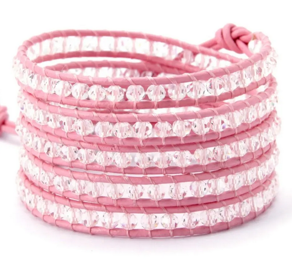 Sweet Elegance Wrap Bracelet in Pink Crystal