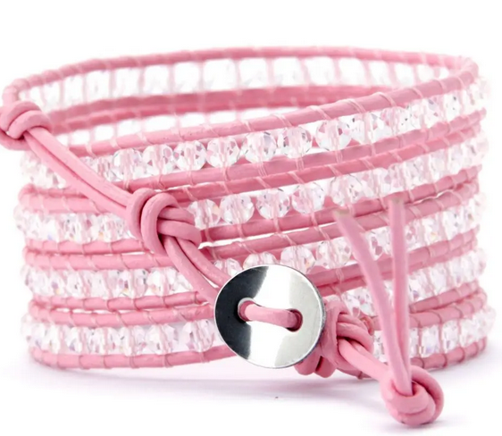 Sweet Elegance Wrap Bracelet in Pink Crystal