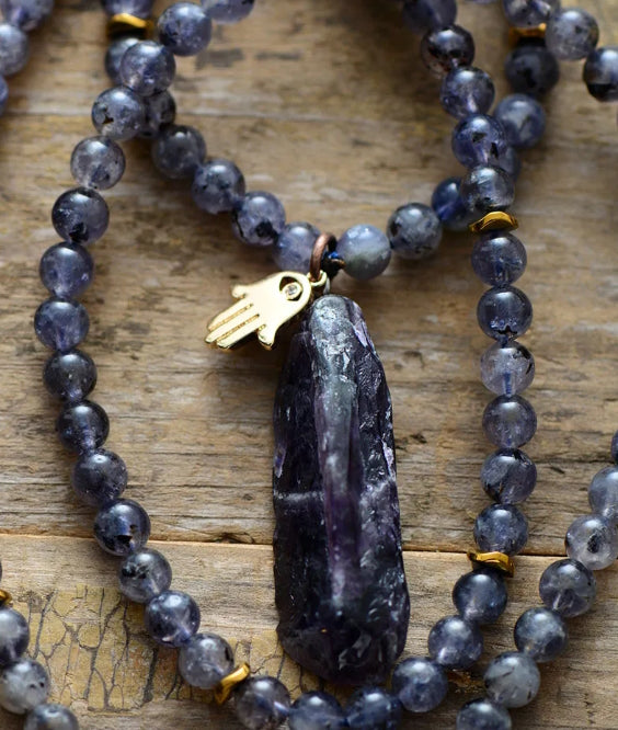 Mala Necklace of 108 Cordierite Beads: Spiritual Elevation and Deep Meditation 