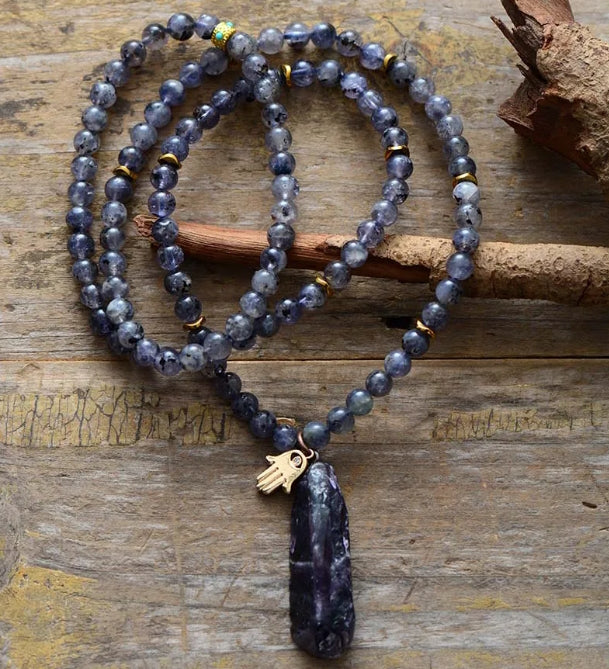 Mala Necklace of 108 Cordierite Beads: Spiritual Elevation and Deep Meditation 