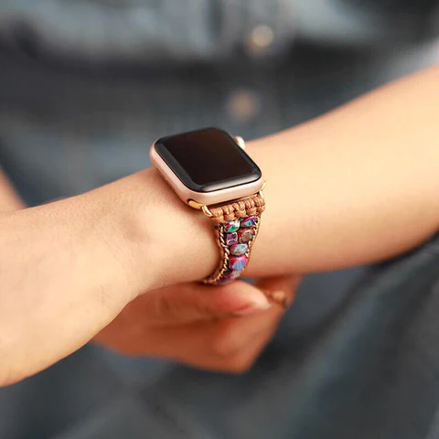 Bracelet pour Apple Watch en Jaspe &quot;Clair de Lune&quot; | Pour Protection