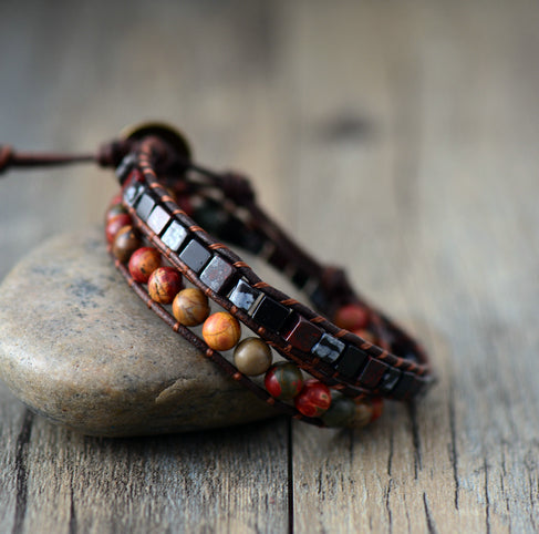 Red Jasper and Obsidian Bracelet For Balance, Protection and Inner Strength