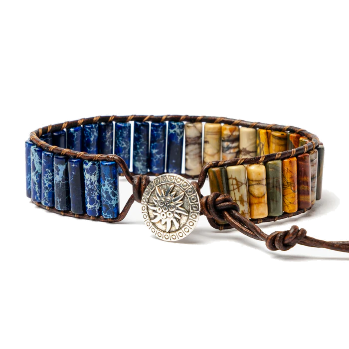 Bracelet Mixte en Jaspe Guerrier et Lapis Lazuli pour Force Intérieure et Clarté Mentale