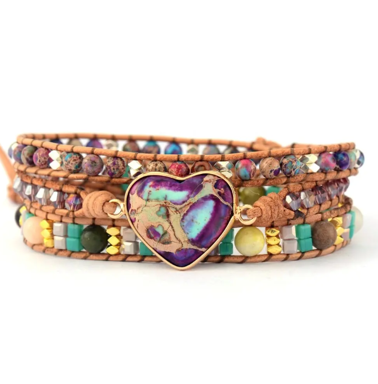 Crystalline and Purple Jasper Protection Wrap Bracelet