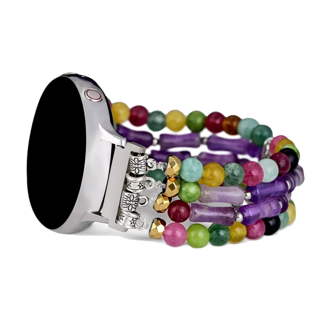 Bracelet Extensible en Améthyste Mosaïque pour montre Samsung Galaxy ou Garmin