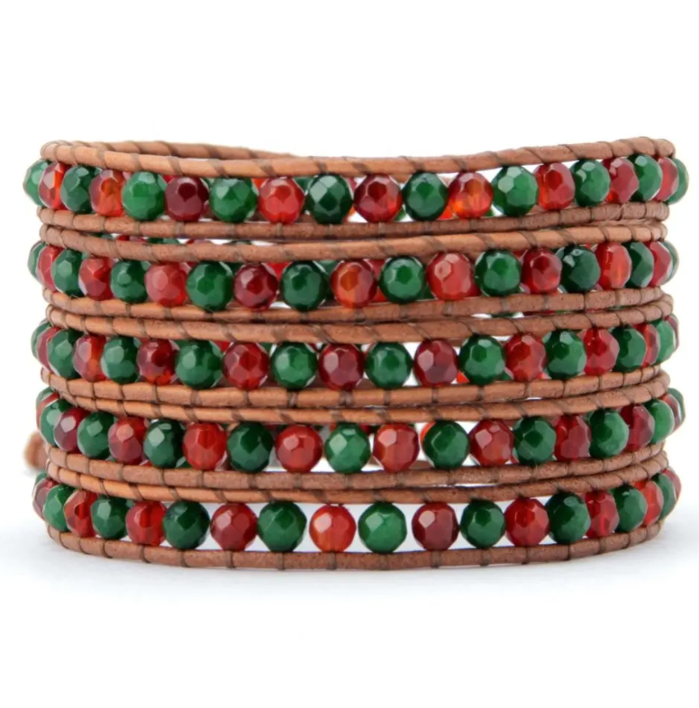 Bracelet en Jade Vert et Rouge