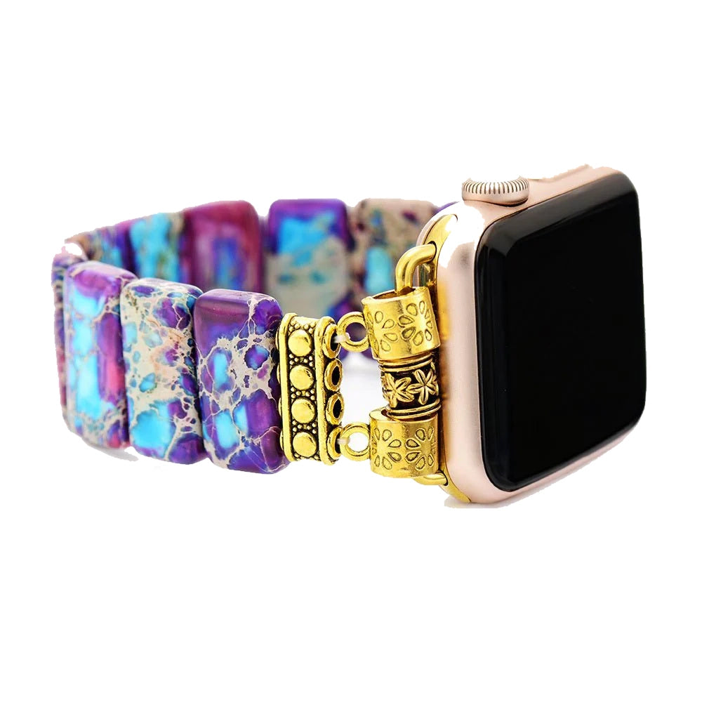 Bracelet Extensible Majestueux en Jaspe Tibétain pour Apple Watch