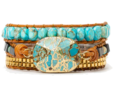Turquoise and Jasper Wrap Bracelet | Charged with Calming Energy