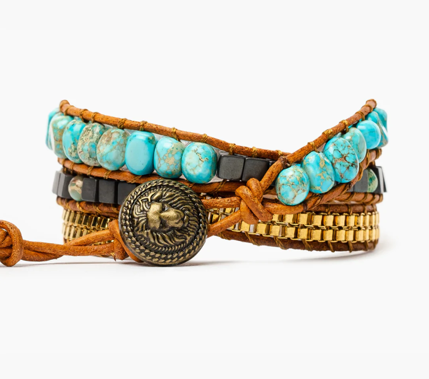 Bracelet Enveloppant en Turquoise et Jaspe | Chargé en Energie Calmante