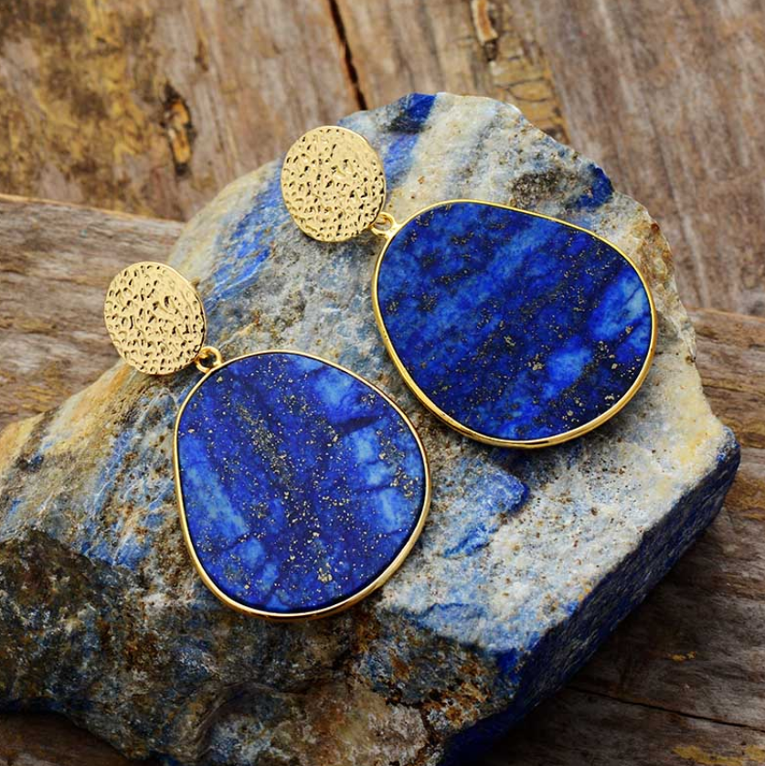 boucle d&#39;oreilles bleu en pierre lapis lazuli